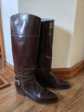 VTG Charles David Mahogany Leather Knee high Boots Size 8